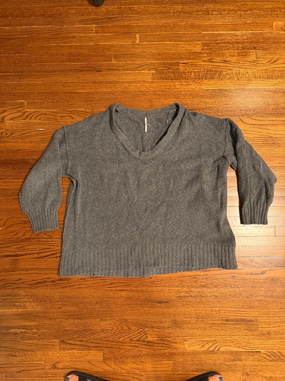 Free People Gray V-Neck Relaxed Knit Sweater